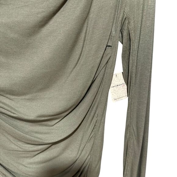 Revolve Free People Night We Met Long Sleeve Top Green Ribbed Ruched - Picture 4 of 7